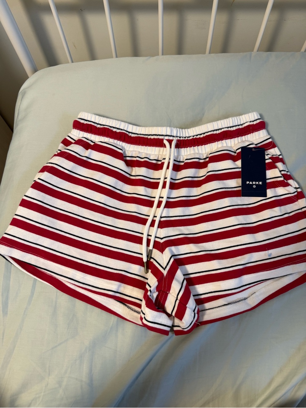 Parke Red & White Striped Sweat Shorts (S)